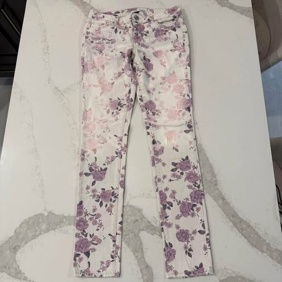 Vintage Y2K American Eagle Floral Boho Skinny Denim Jeans Women's 8 Long Cream - Picture 1 of 8